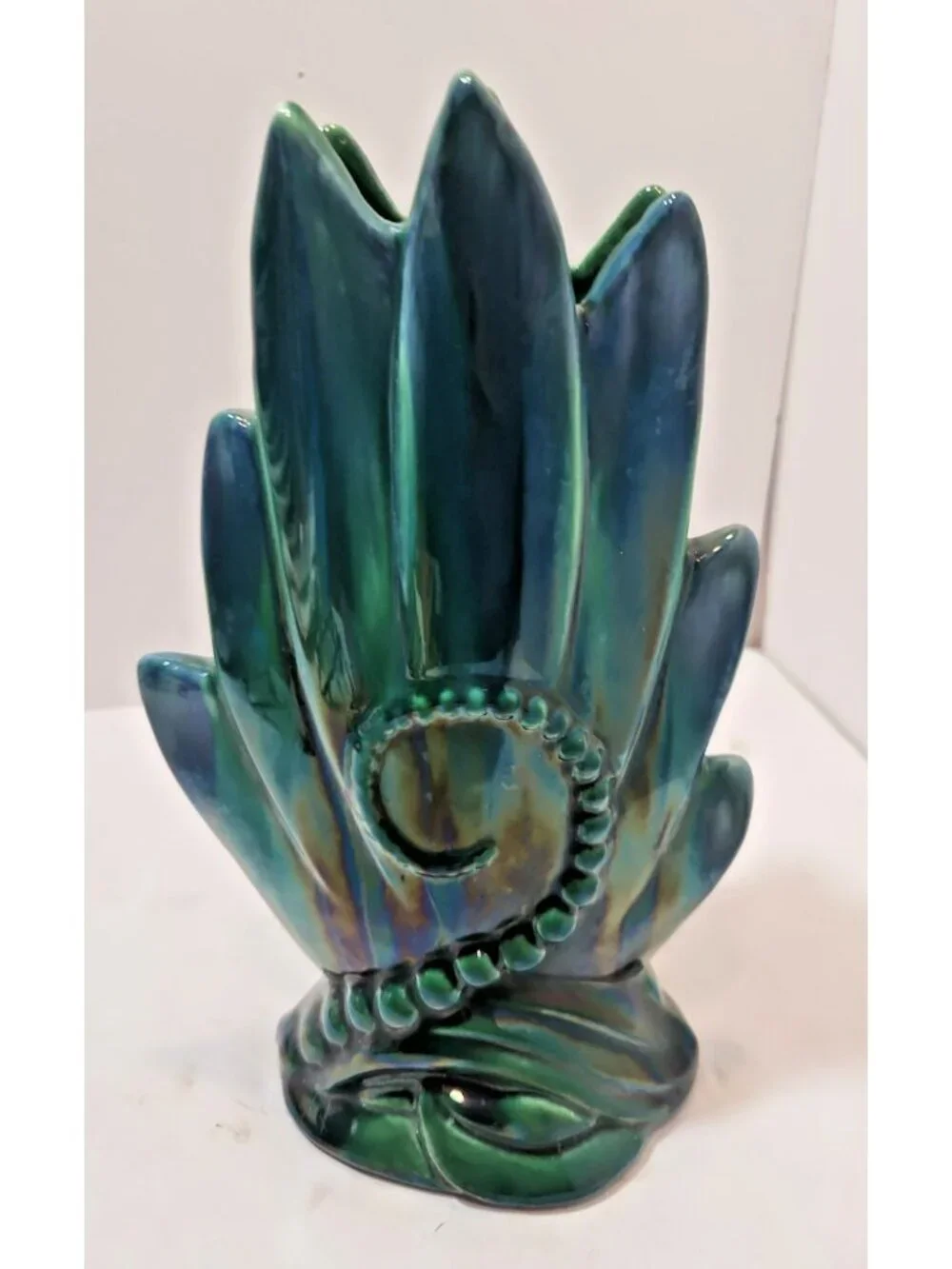 Vtg Royal Haeger R832 Iridescent Green Drip Glaze Vase With Octopus Tentacle